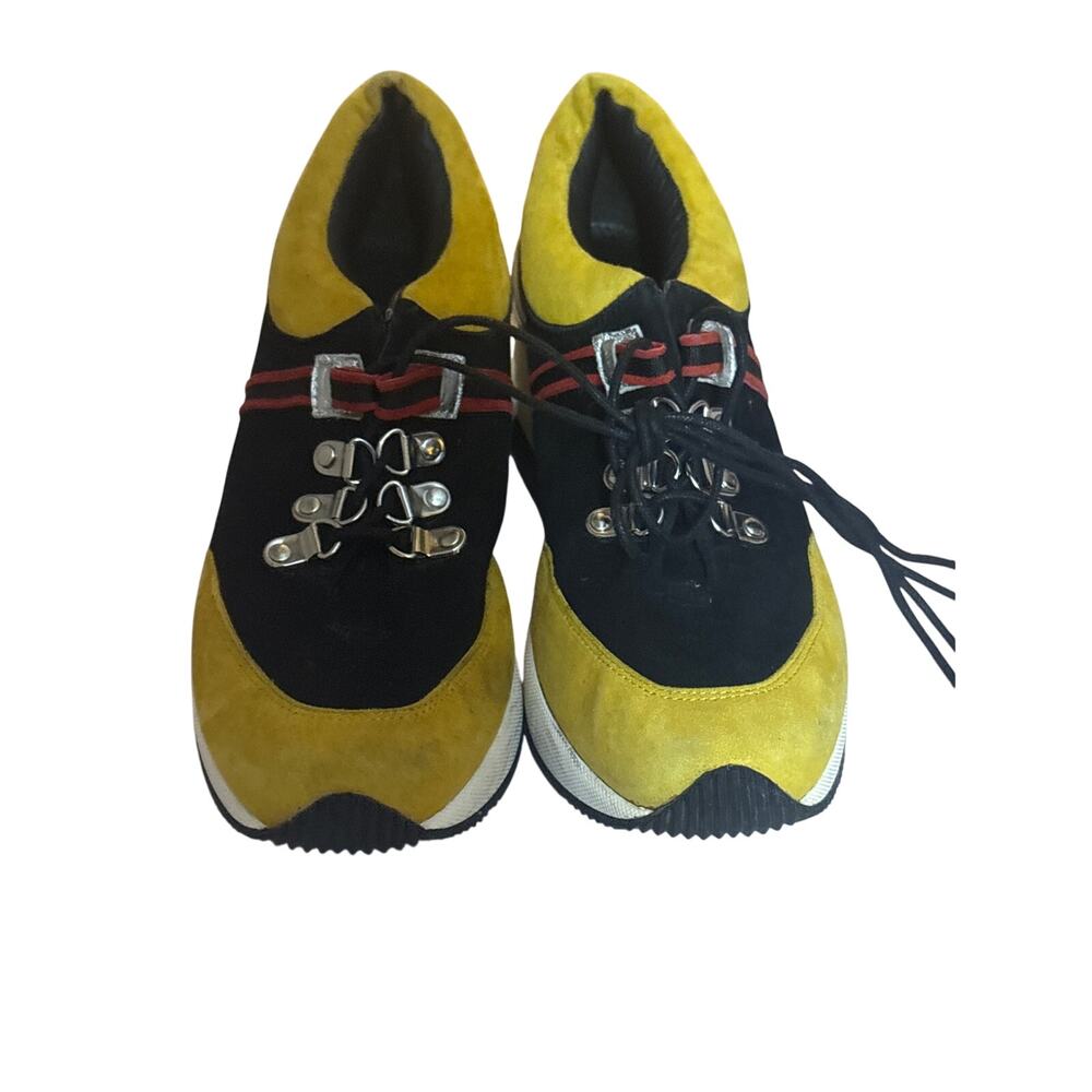 Yellow Black Suede Platform Sneakers Lace-Up Shoes Anne Fontaine US 6.5